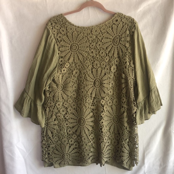 Sage Green Crocheted Boho Bohemian Tunic, Lined, Size XL - Picture 6 of 7